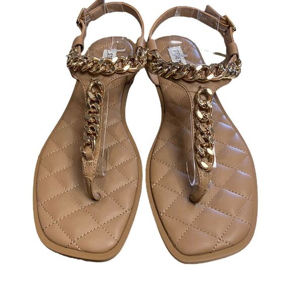 STEVE MADDEN Unlock Women's Nude Gold Chain Thong Sandals 9.5 - Picture 3 of 6